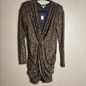 Fashion Nova Metallic Black and Gold Tiger Strip Long Sleeve Dress